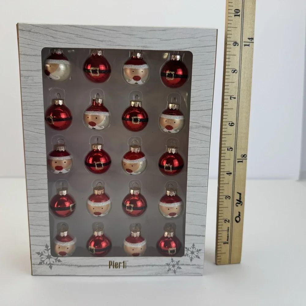 Pier 1 Imports 20 Glass Christmas Ornaments Santa Mini Size NEW